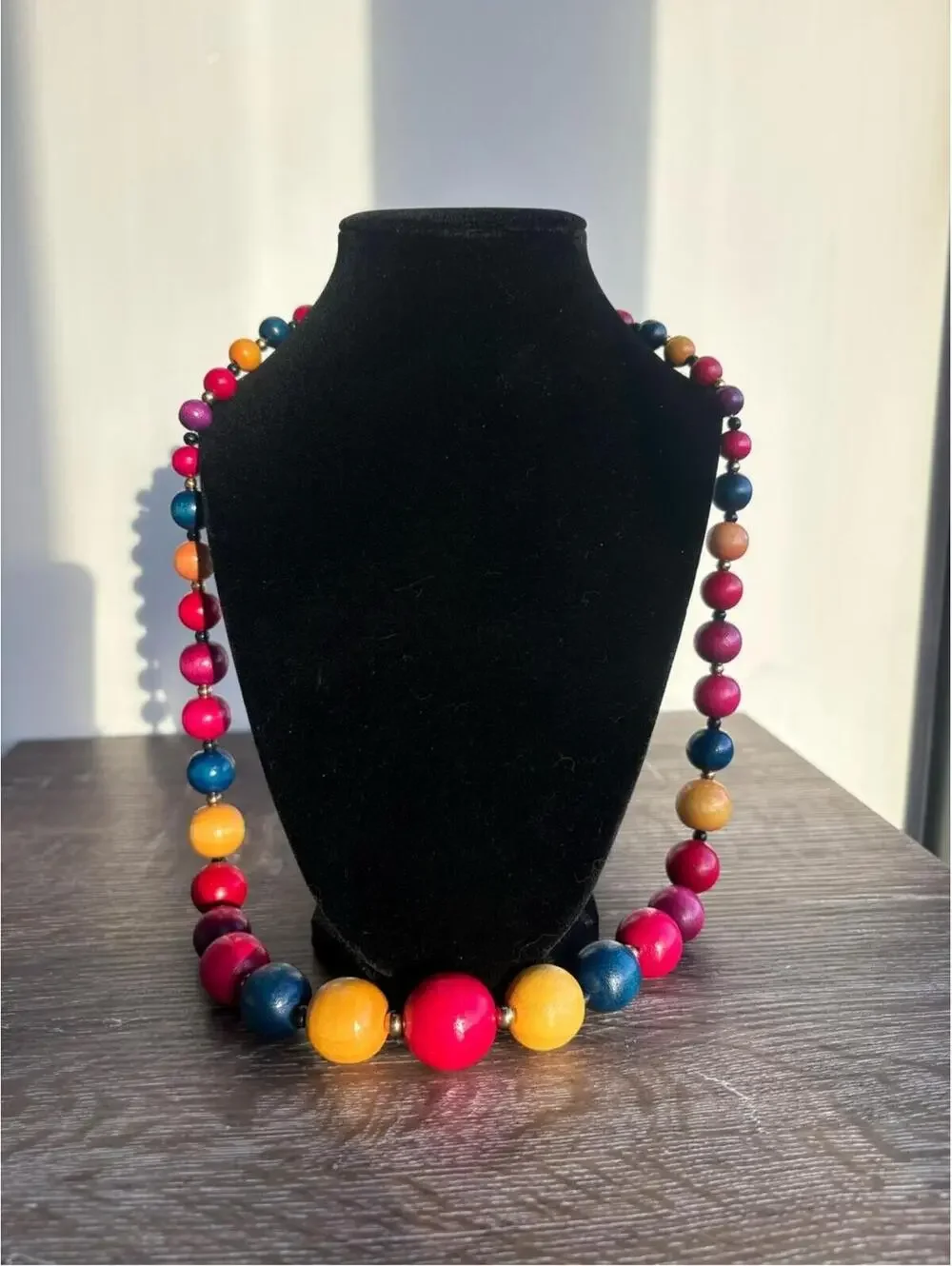 Vintage Colorful Wooden Beaded Necklace and Bracelet Set - Multicolor